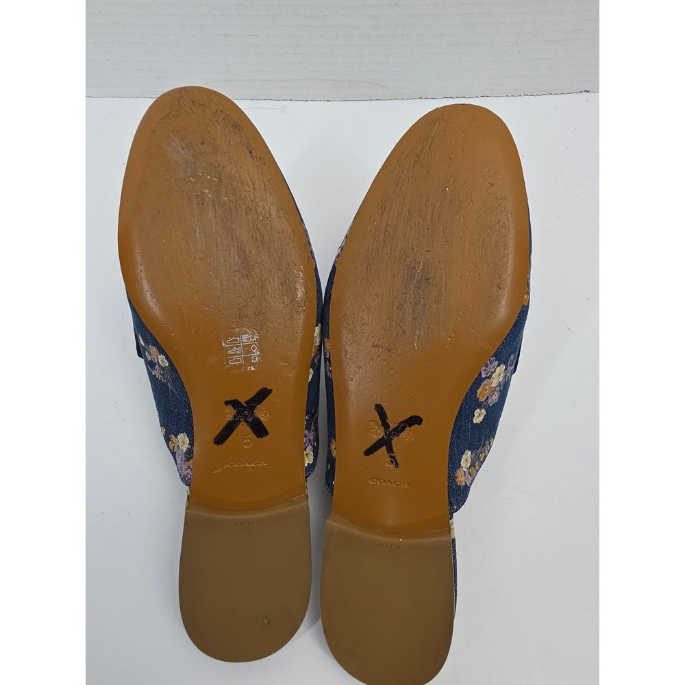 Coach Faye Slide Floral Denim Studded Mules Blue G3722 Womens Size 5B - Picture 3 of 5